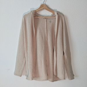 American Eagle Cream Waffle Knit Hooded Cardigan